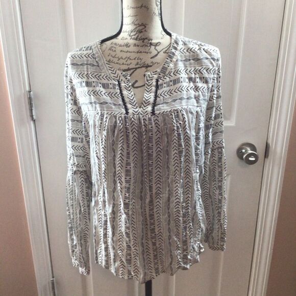 Women’s Loft Geometric Print Peasant‎ Top Size Large - Picture 1 of 8